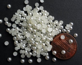 3mm White Pearl Round Flatback Cabochon, Nail Art Decoration
