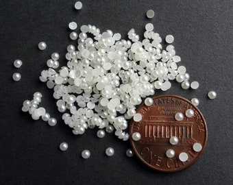 2mm White Pearl Round Flatback Cabochon, Nail Art Decoration