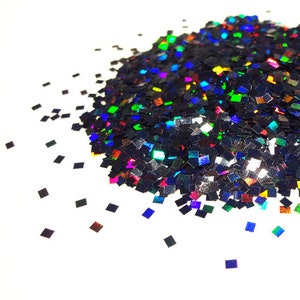 Holographic Laser Black Square Rectangle Shape Glitter 2mm