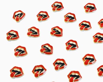 Rock and Roll Tongue and Lip Icon 3D Enamel Nail Decoration, 10mm x 8mm