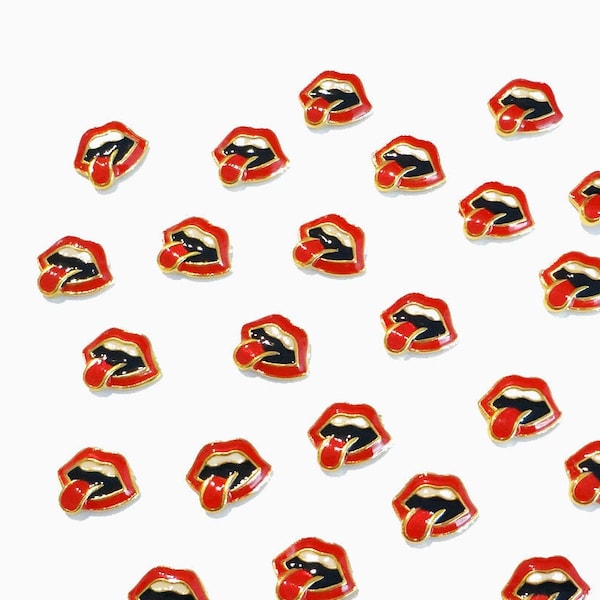 Rock and Roll Tongue and Lip Icon 3D Enamel Nail Decoration, 10mm x 8mm