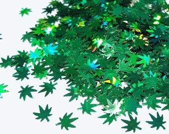 Holographic Green Hemp Leaf Glitter 6mm