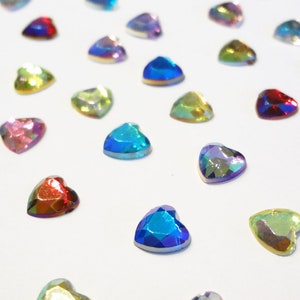 Heart Flatback Rhinestones, AB Iridescent Mixed Colors, Nail Decoration, 6mm, 20pcs or 50pcs