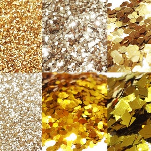 Gold Glitter SAMPLER PACK, 1 tsp of 6 Different Types of Gold Glitter