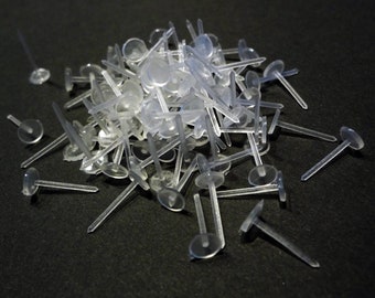 5mm Rubber Earring Posts, Plastic Ear Flat Pads, Hypoallergenic Jewelry Findings, 20 - 200pcs