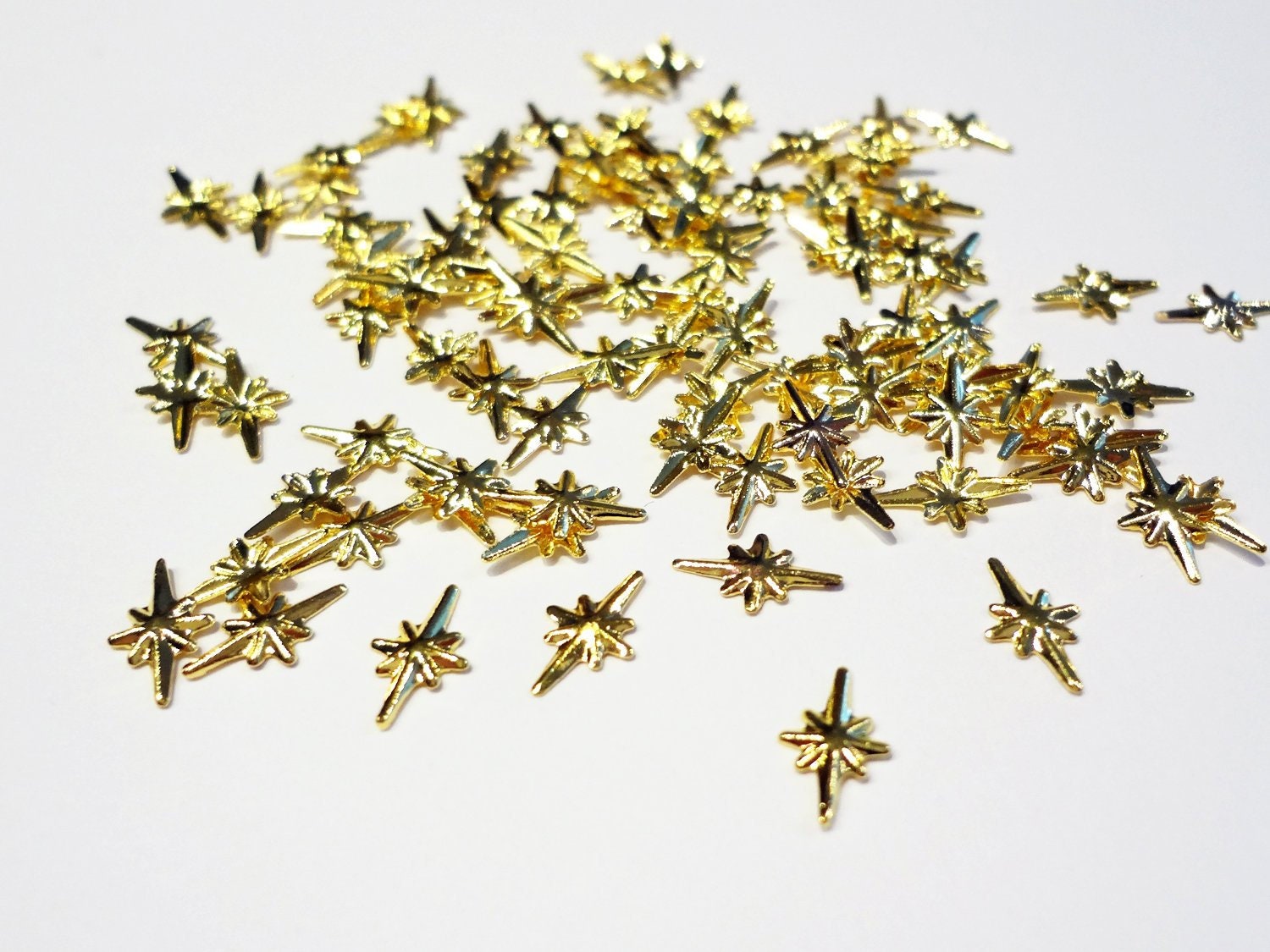 Gold Starburst Studs, Nail Art Decoration, Large Size Stars, 8mm x 5mm