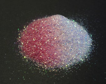 UV Activated Glitter Iridescent to Jelly Pink Glitter Sun Activation Color Changing .015" Hex 0.4mm 1/64