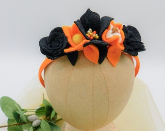 Black and Orange Floral Headband | Halloween floral Headband for Girls