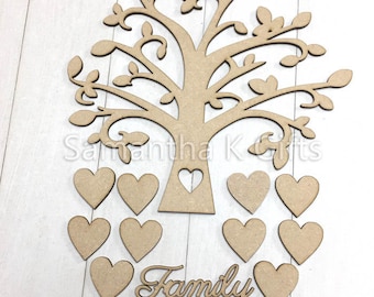 150 mm Lot De 6 MDF Family Tree Set Kit avec 10 Cœurs & Bannière FRAME ART wftree