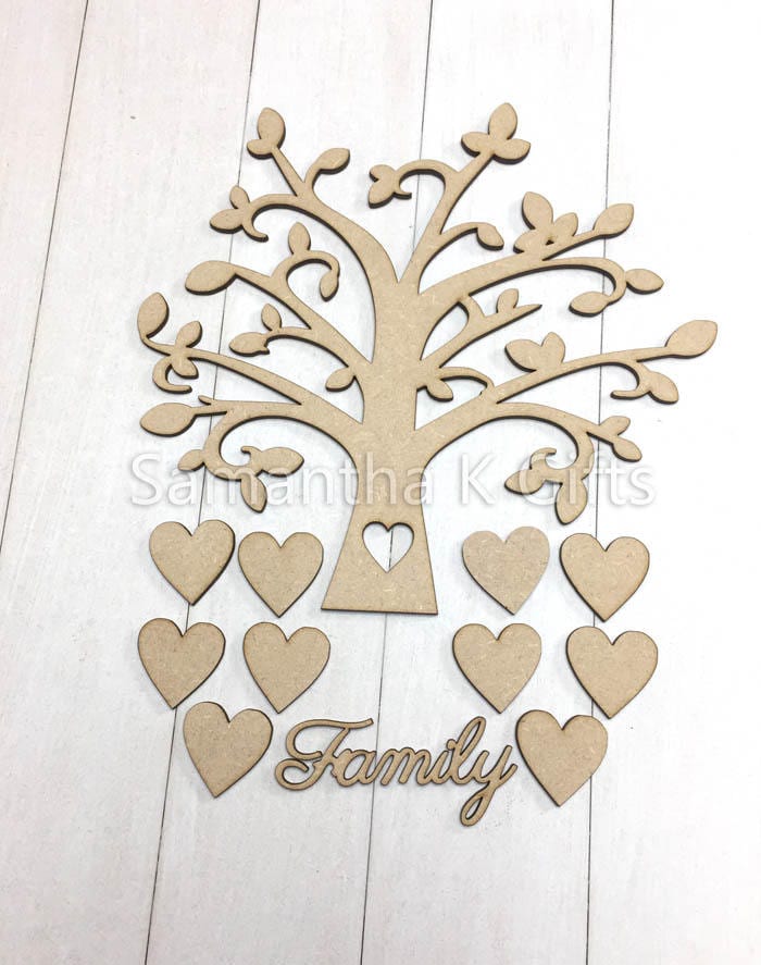 Family Tree - Create your own frame - With hearts & Family word - Various sizes