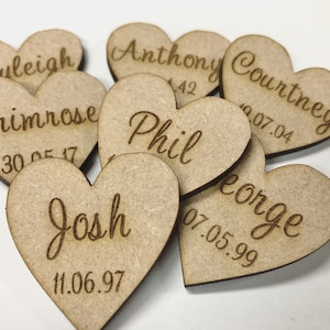 Engraving ONLY (hearts to be purchased separately) for Hearts MDF - Perfect extra for family tree set