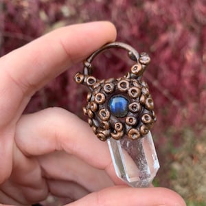 Tentacle Quartz Point with Labradorite Copper Electroformed Pendant | Crystal Gemstone Jewelry | Witchy Alternative Accessories
