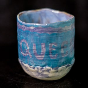 Ceramic Queen Queer Blue and Lavender Hand Made Pinch Pot Cup