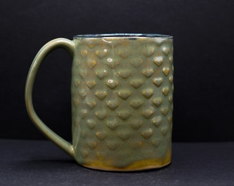 Ceramic Heart Drippy Black and Green Mug with Sparkly Glaze Handle Pottery