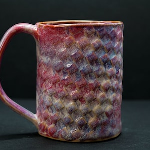 Ceramic Checkered Heart Drippy Pink and Purple Mug with Glaze Handle Pottery
