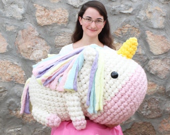 PATTERN: Extreme Amigurumi Bubbles the Unicorn, Crocheted Unicorn Pattern, Giant Toy Tutorial, PDF Crochet Pattern