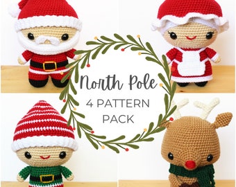 4 PATTERNS Bundle Pack: North Pole Cuddle-Sized Christmas Amigurumi Pattern Pack, Crocheted Pattern, Toy Tutorial, PDF Crochet Pattern