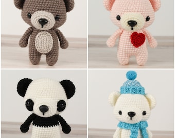 PATTERN: Baby Bears Amigurumi Collection, Crocheted Teddy Bear Pattern, Bear Toy Tutorial, PDF Crochet Pattern