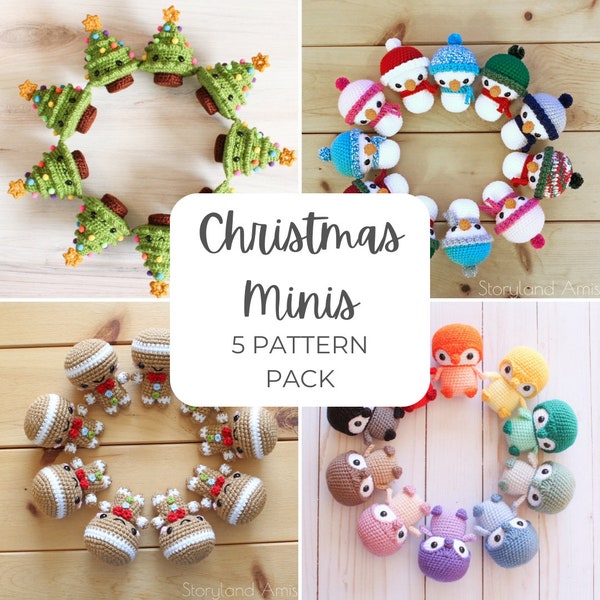 5 PATTERNS Bundle Pack: Baby Penguin, Snowman, Gingerbread Man, Christmas Tree, Santa Claus Amigurumi, Tutorial, PDF Crochet Pattern Holiday