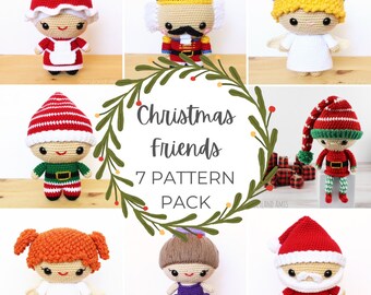 Amigurumi Crochet PATTERNS: Santa, Elf, Nutcracker, Angel (7 PDF Bundle)