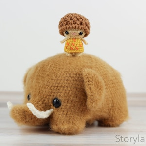 PATTERN: Cuddle-Sized Woolly Mammoth and Caveboy Amigurumi, Prehistoric Crocheted Pattern, Toy Tutorial, PDF Crochet Pattern