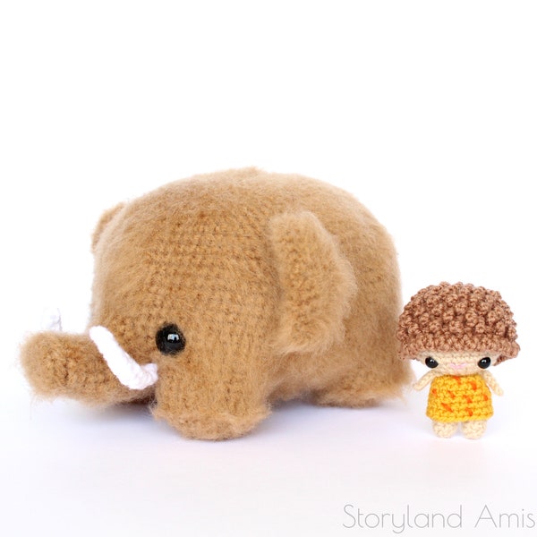 PATTERN: Cuddle-Sized Woolly Mammoth and Caveboy Amigurumi, Prehistoric Crocheted Pattern, Toy Tutorial, PDF Crochet Pattern