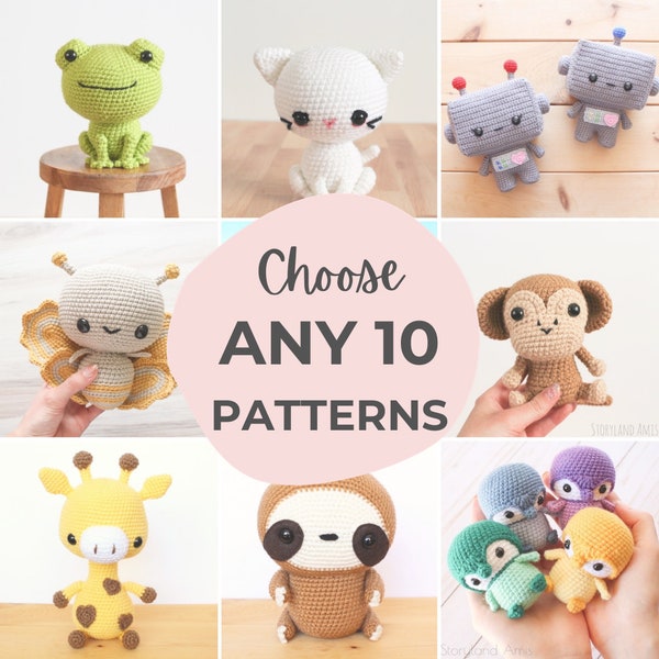 PATTERN PACK Bundle: Choose Any 10 Patterns, Customizable Amigurumi Pattern Pack, Crocheted Pattern, Toy Tutorial, PDF Crochet Pattern