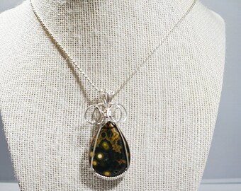 Green Ocean Jasper Wire Wrapped Pendant -Strengthens one's connection to the Earth