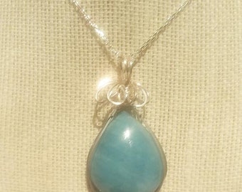 Aquamarine Wire Wrapped Pendant - Enhances energy and any intention