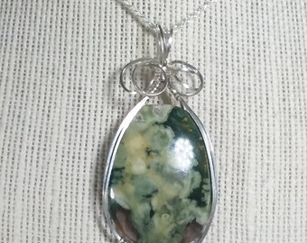 Green Ocean Agate Wire Wrapped Pendant -Improves decision making