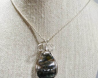 Gray Ocean Jasper Wire Wrapped Pendant -Strengthens one's connection to the Earth