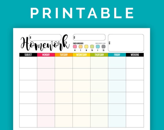 Homework Chart Printable