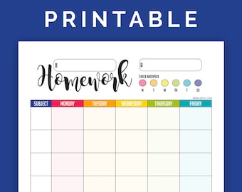 Homework Chart - Printable PDF - portrait, letter size