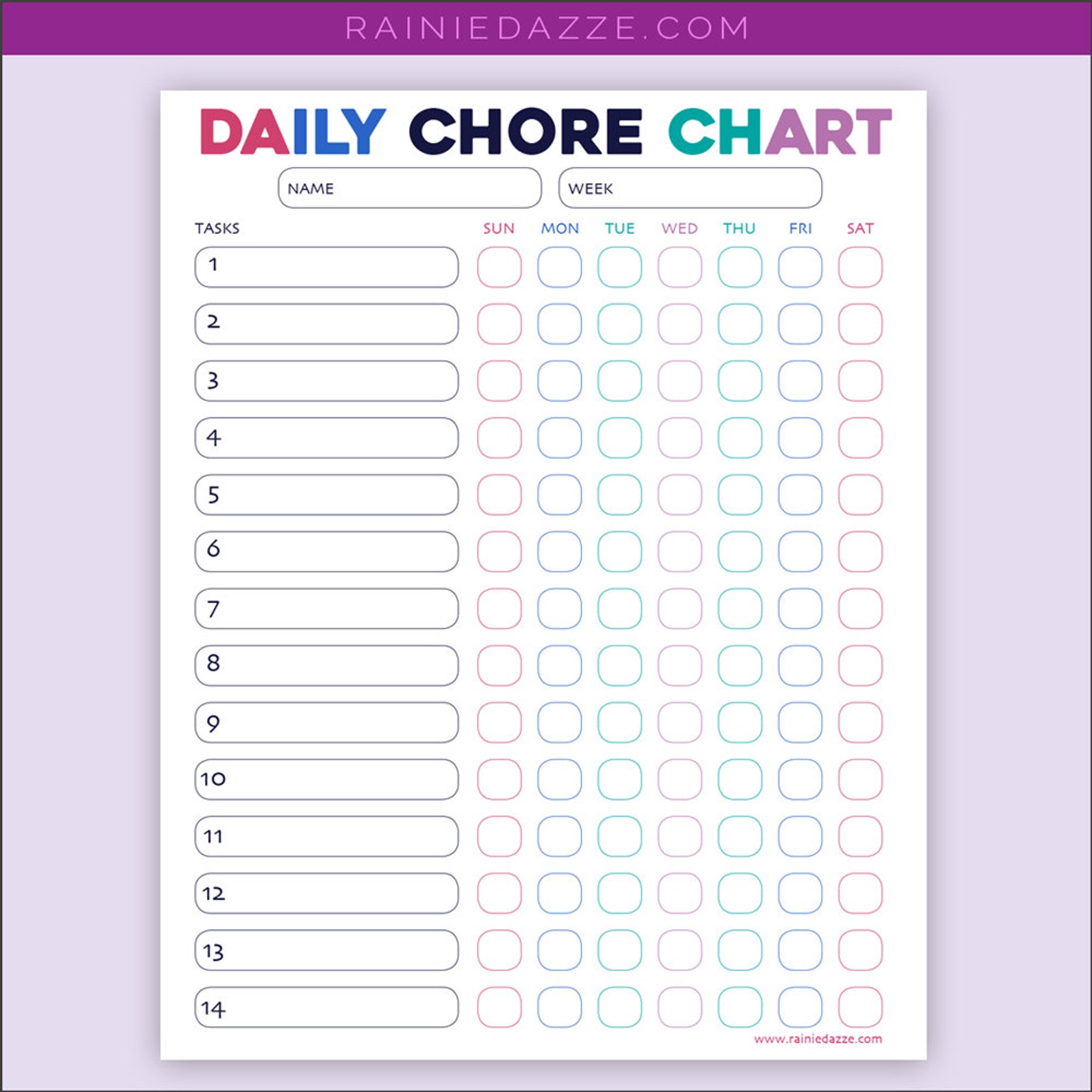 Daily Chore Chart - Printable PDF - Etsy