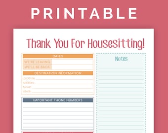 Housesitting Instructions - Printable PDF