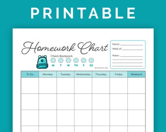 Homework Chart - Printable PDF - portrait, letter size