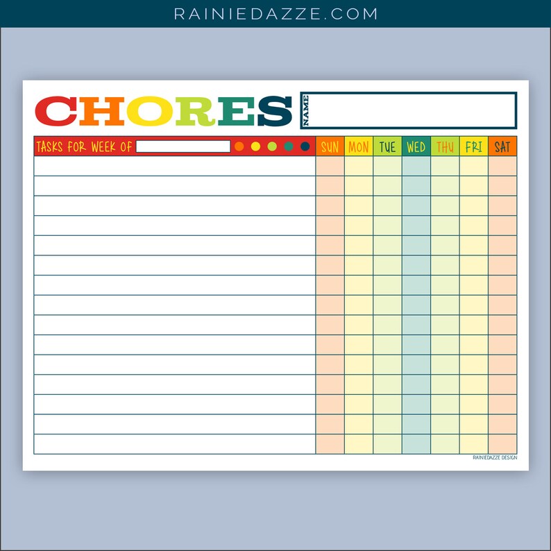 weekly chore chart colorful printable pdf etsy