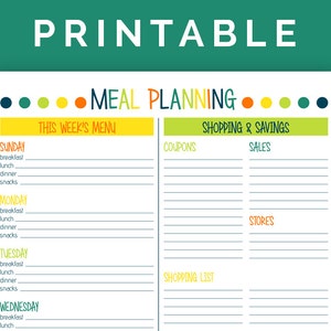 Meal Planning Kit Printable PDF 4 pages image 1