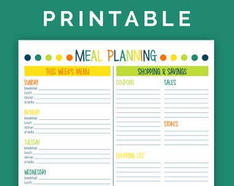 Meal Planning Kit - Printable PDF - 4 pages