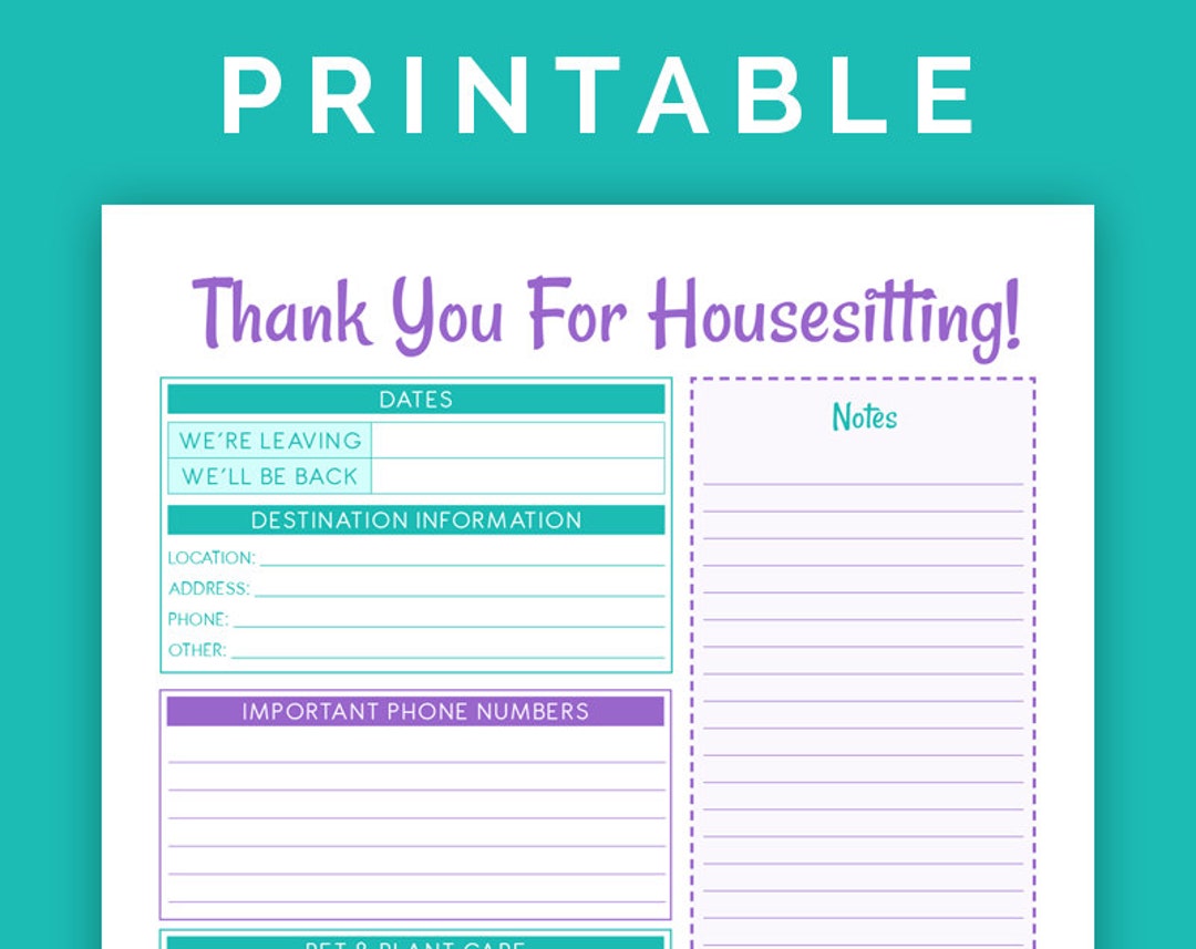 Housesitting Instructions - Printable PDF - Etsy
