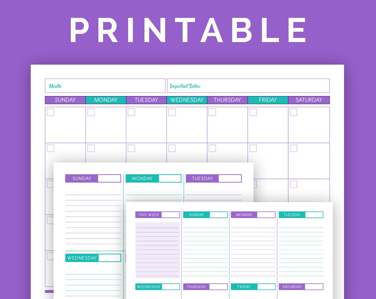 Monthly and Weekly Calendar Set Etsy