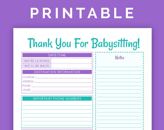 babysitting instructions printable pdf etsy