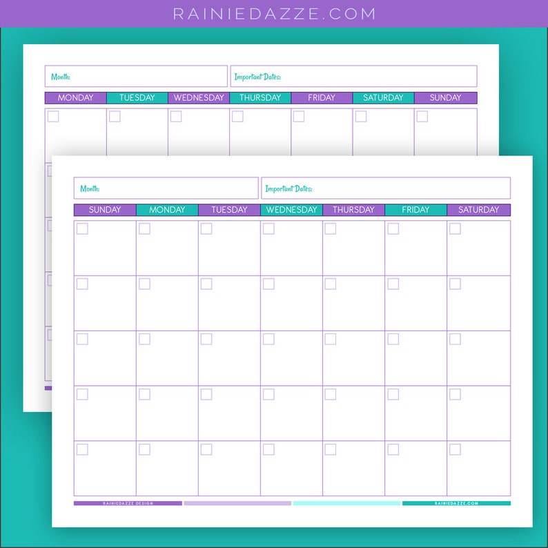 Monthly and Weekly Calendar Set Etsy