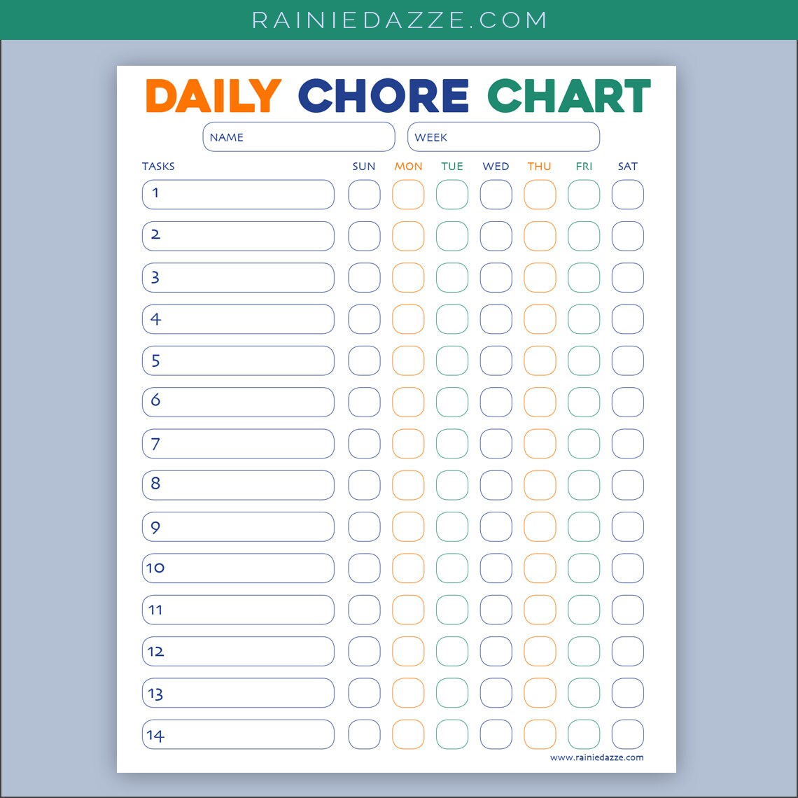 Daily Chore Chart Printable PDF Etsy