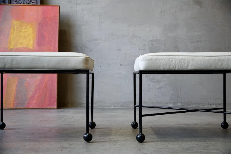 Iron & Fabric 'French' Stools/Ottomans