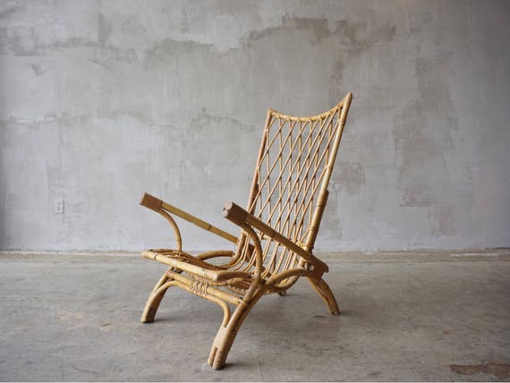 Exaggerated Wingback Bamboo Lounge Chair Etsy