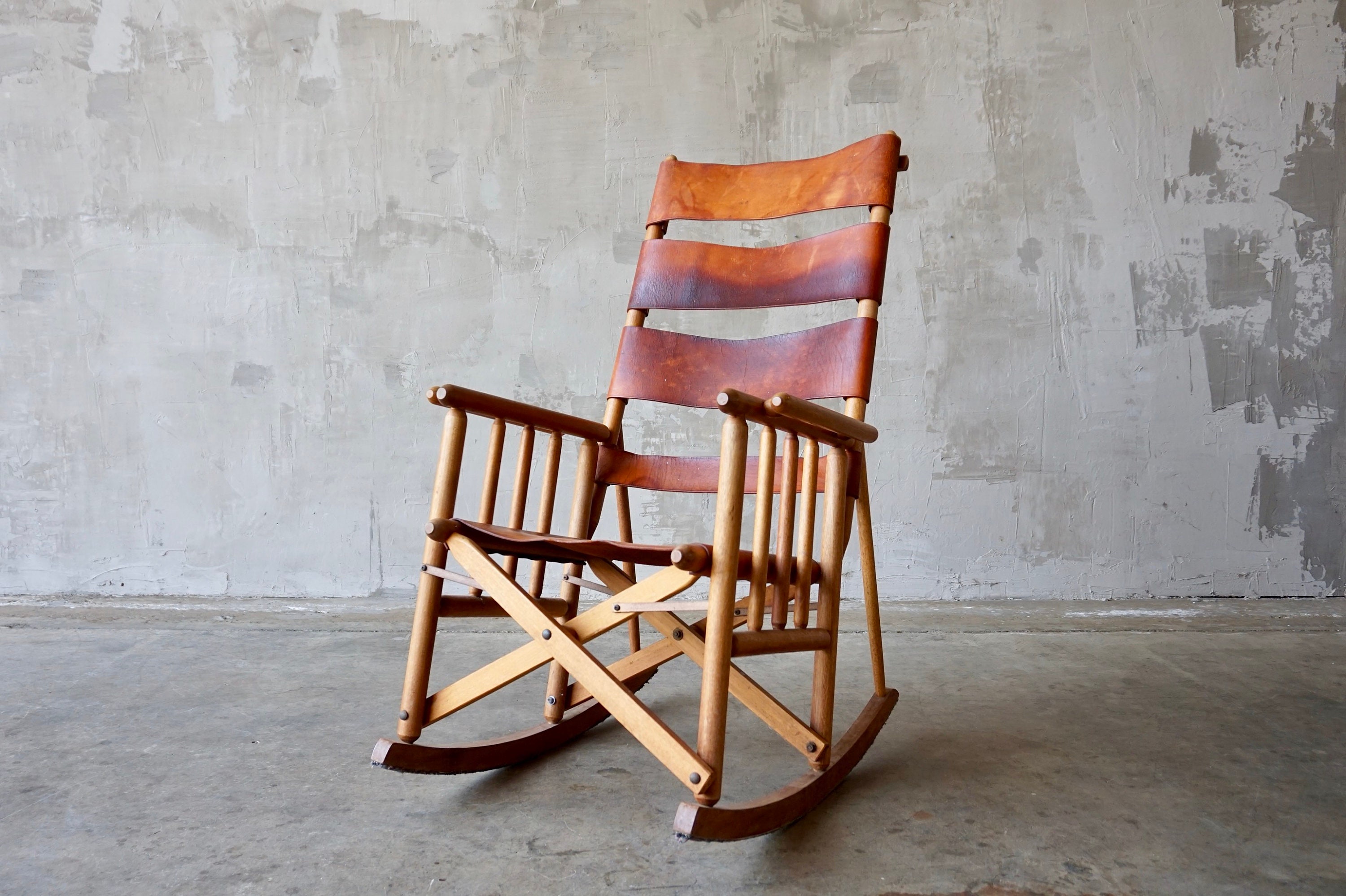 Vintage Leather and Wood Rocking Chair