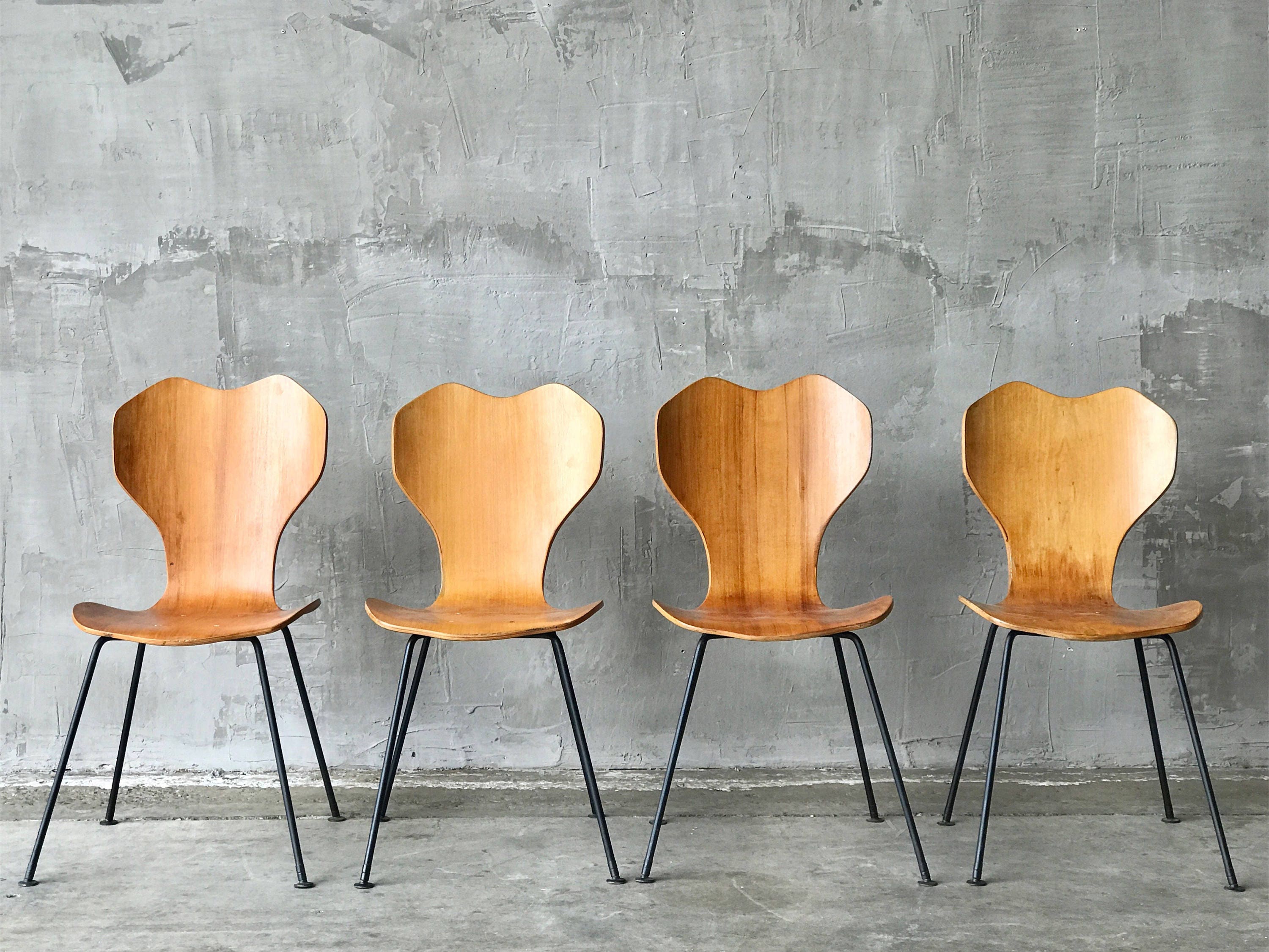 Vintage Iron & Plywood Dining Chairs.