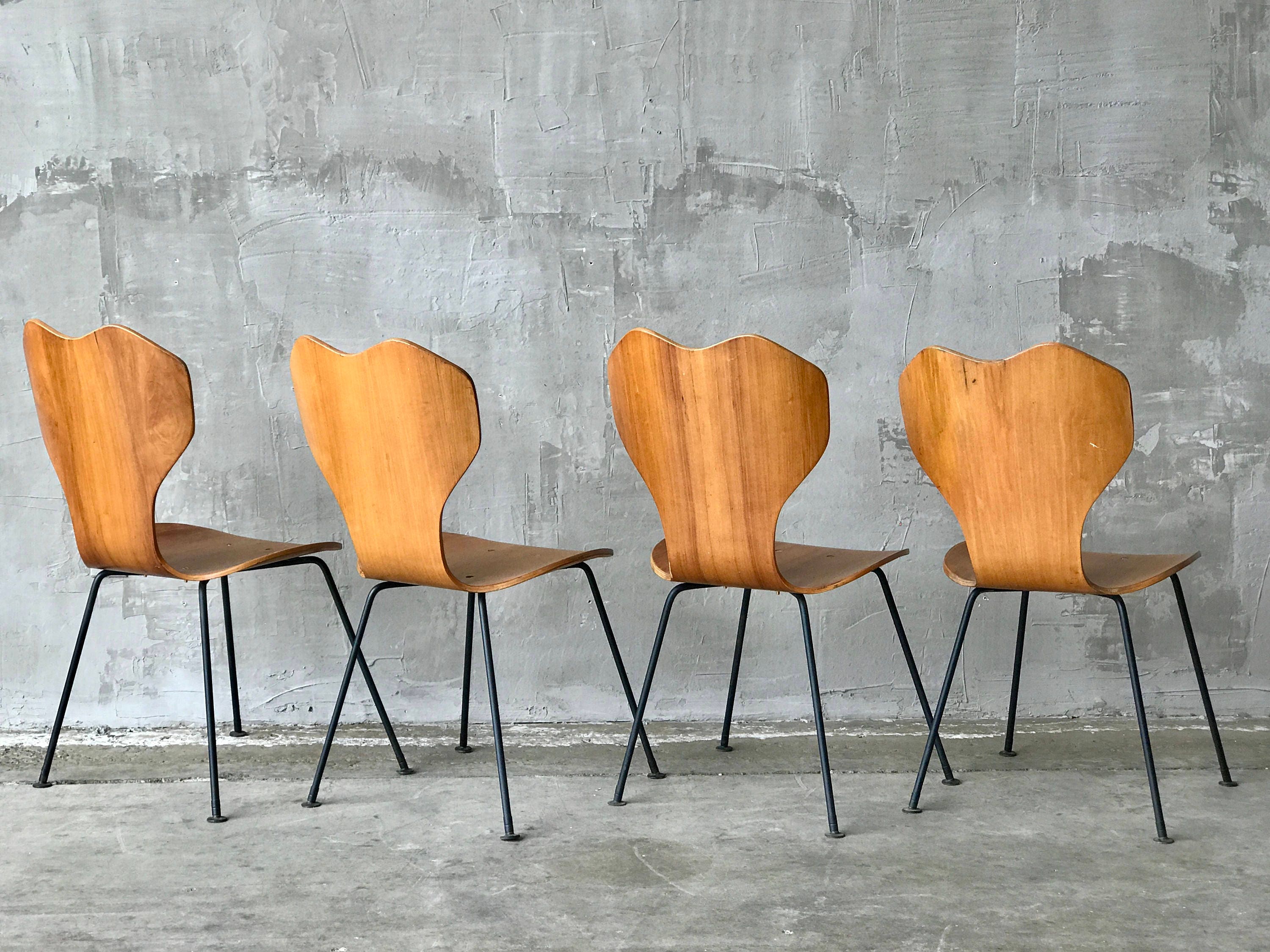 Vintage Iron & Plywood Dining Chairs.