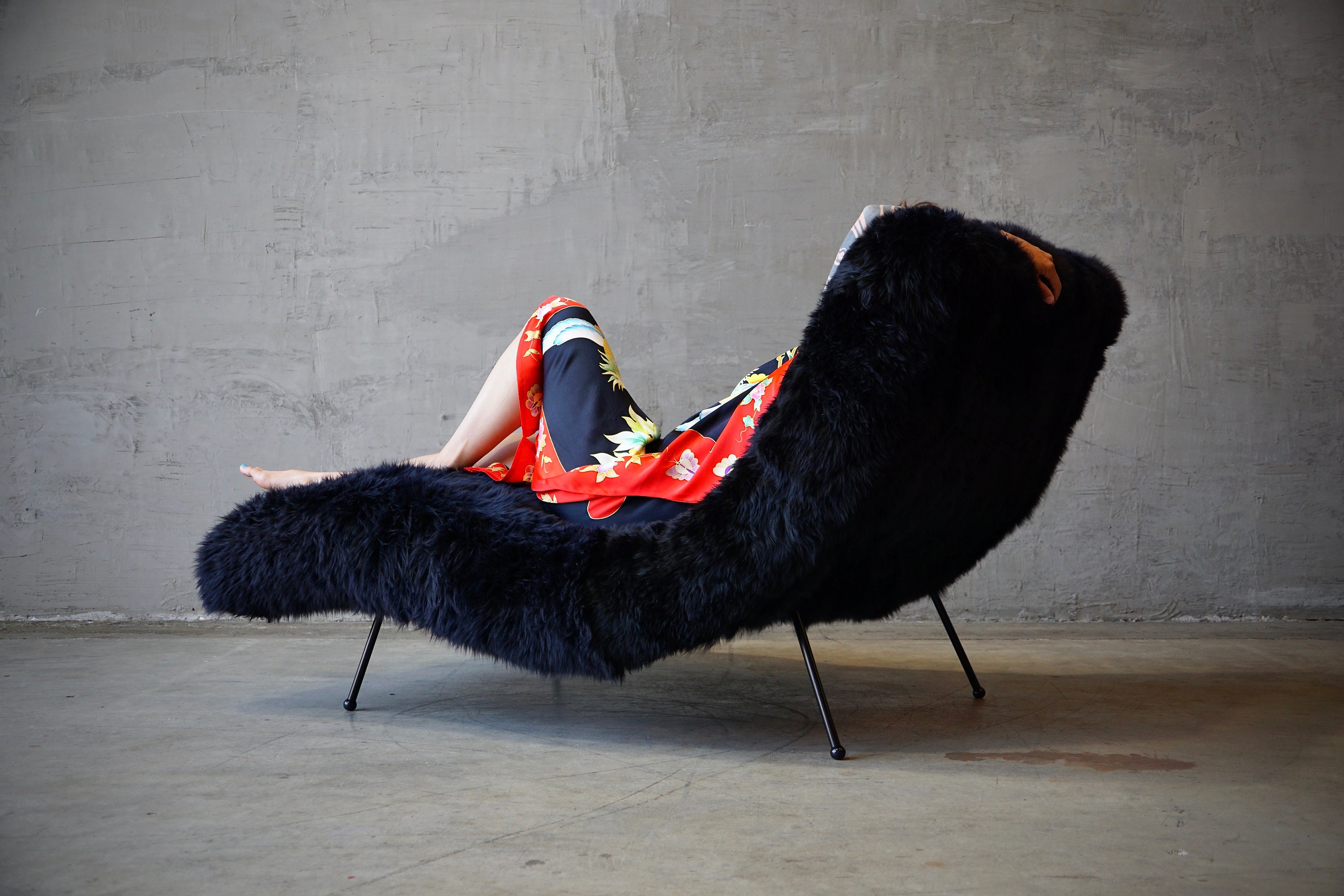 Adrian Pearsall Style Wave Chaise Lounge in Sheep Fur